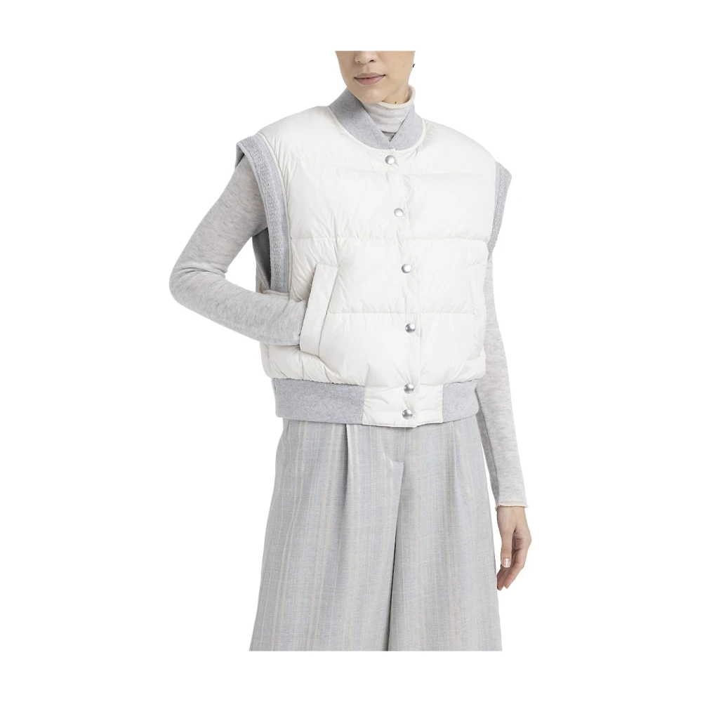 PESERICO Korte mouwloze donsjas met bomberhals Beige Dames