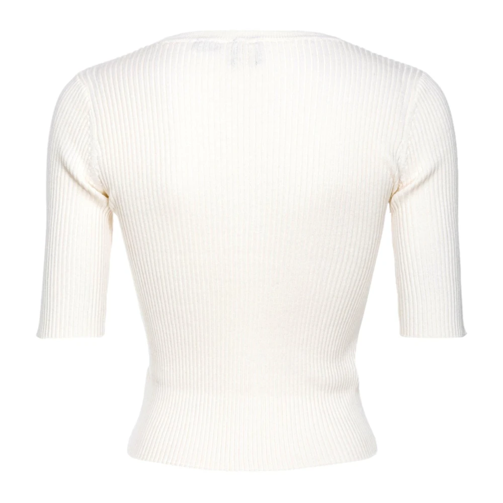 pinko Geribbelde Katoenen en Zijden Top met Transparant Logo White Dames