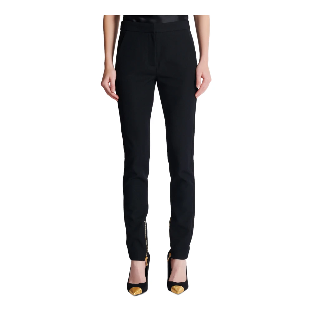 Balmain Slim-fit graan de poudre broek met rits Black Dames