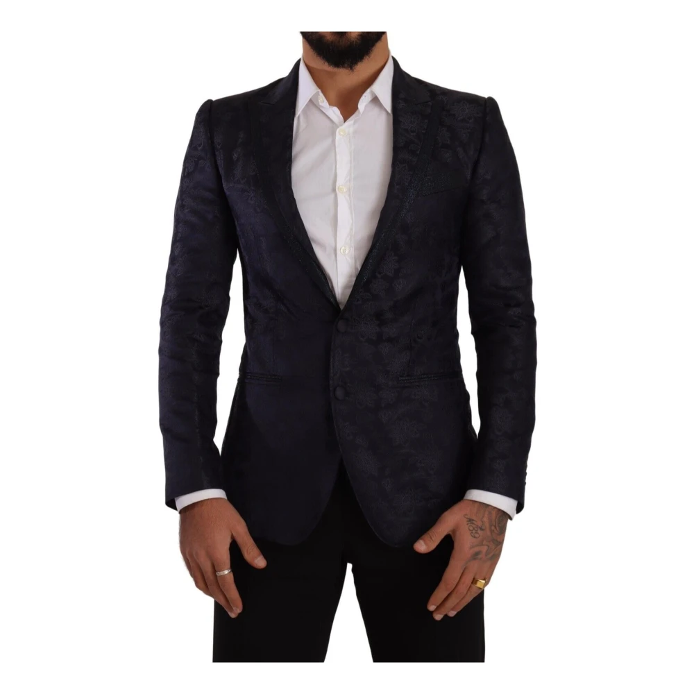 Dolce & Gabbana Men's Blue Silk Blend Jacquard Blazer Jacket