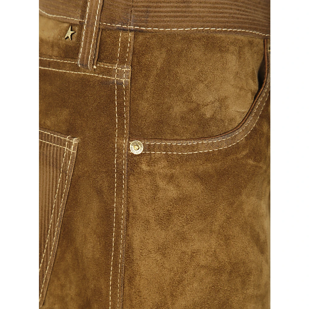 Golden Goose Leren Rechte Broek Brown Dames