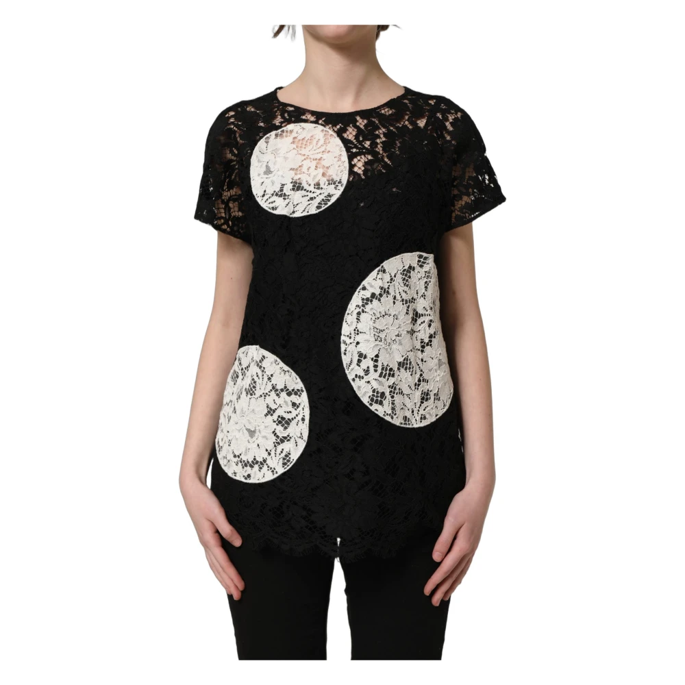 Dolce & Gabbana Women's Black T-Shirts, M, Round Neck Short Sleeve Blouse
