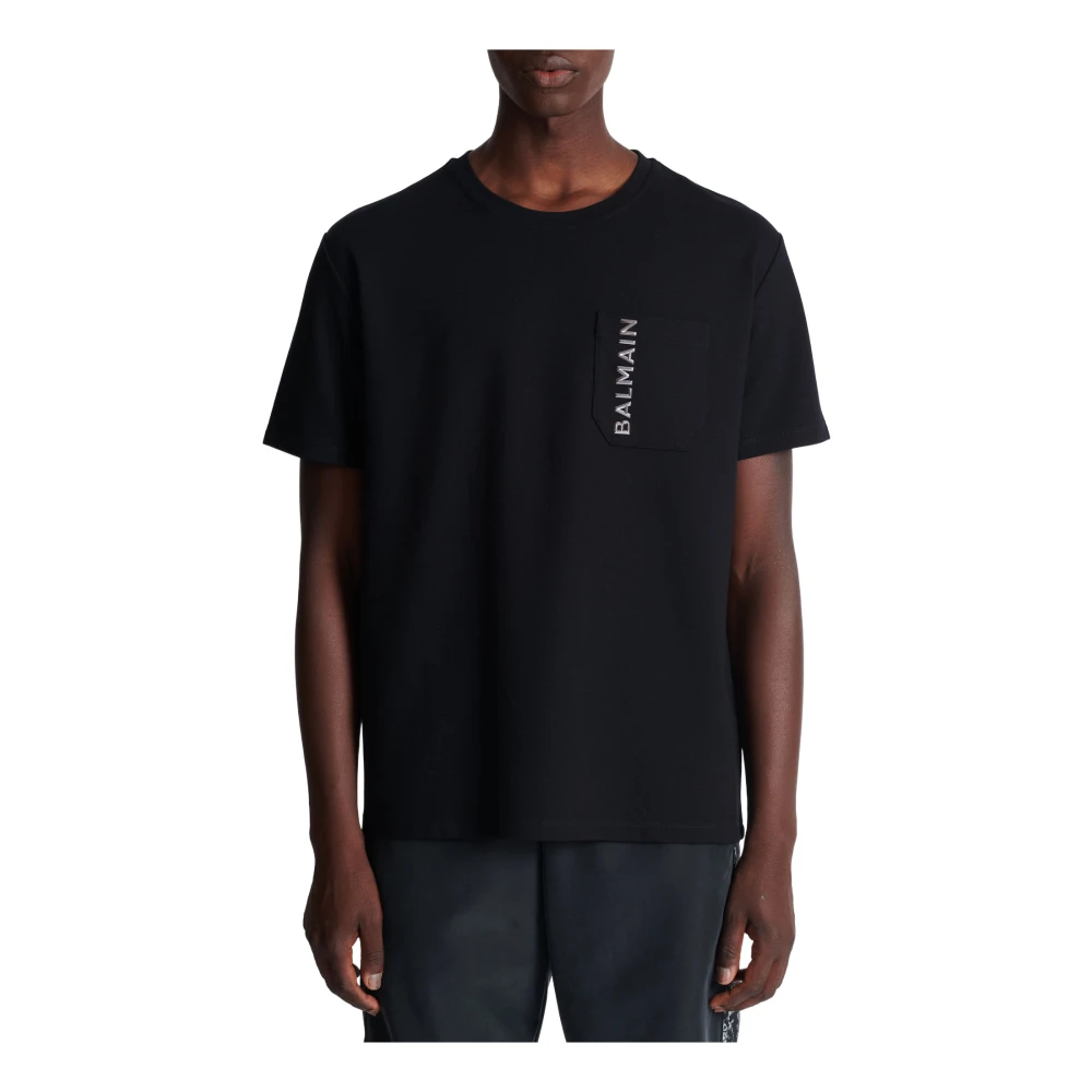 Balmain Gelamineerd Logo T-shirt Black Heren