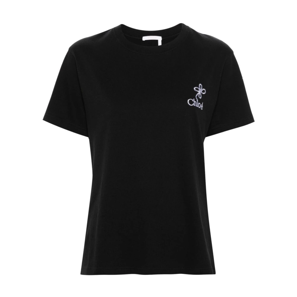 Chloé Zwart Geborduurde Logo T-shirts en Polos Black Dames