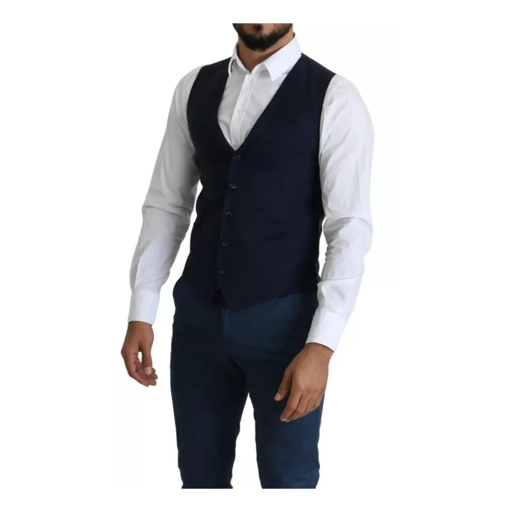 Dolce & Gabbana Navy Blue Formeel Vest Blue Heren