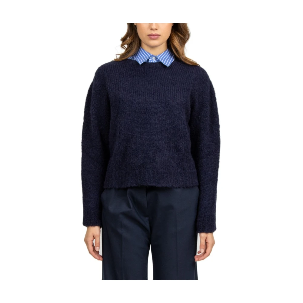 Tela Blauwe Alpaca Trui Ronde Hals Blue Dames