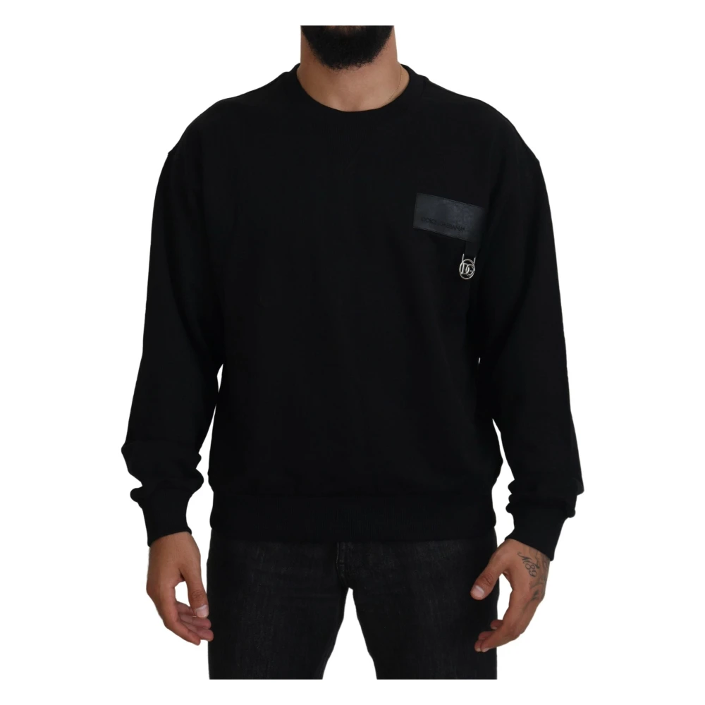 Dolce & Gabbana Zwarte Katoenen Crewneck Sweatshirt Logo Sweater Black Heren