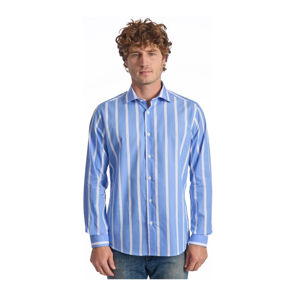 Baldinini Elegante Gestreepte Shirt Slim Fit Blue Heren