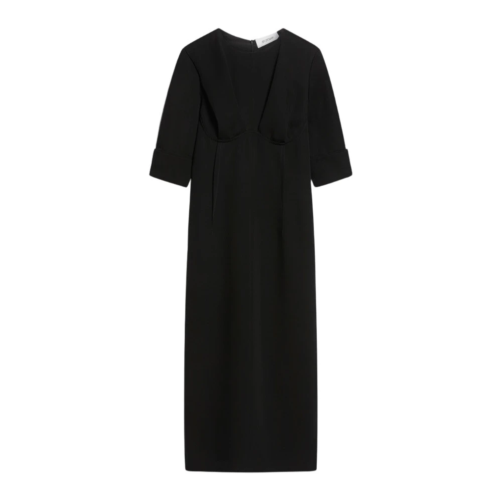 SPORTMAX Geplooide Midi Jurk met Uniek Design Black Dames