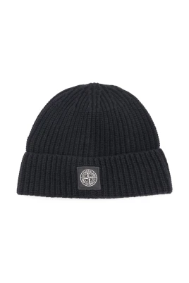 Logo Patch Ribbed Knit Beanie
