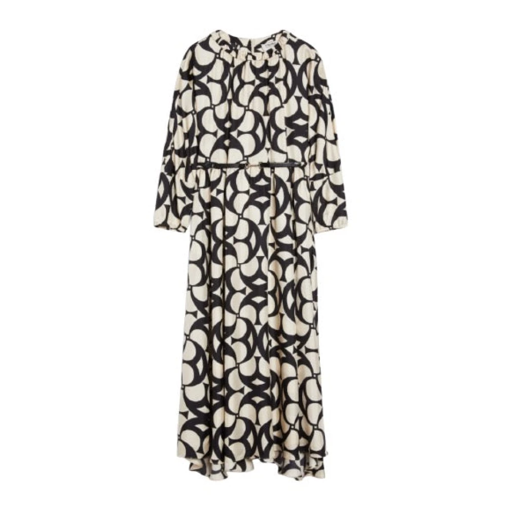 Max Mara Zijden jurk met wijde rok en print Black Dames