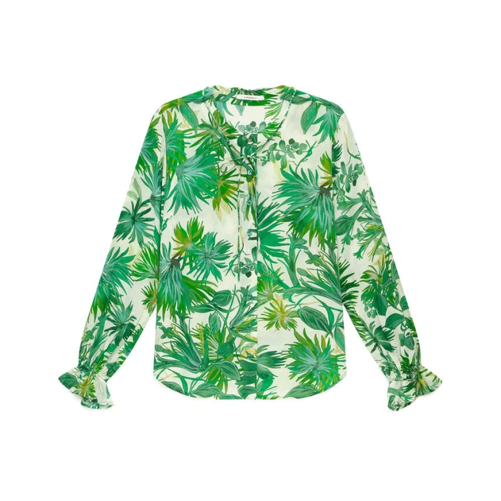 Maliparmi Women's Green Blouses, S, Botanical Jungle Shirt