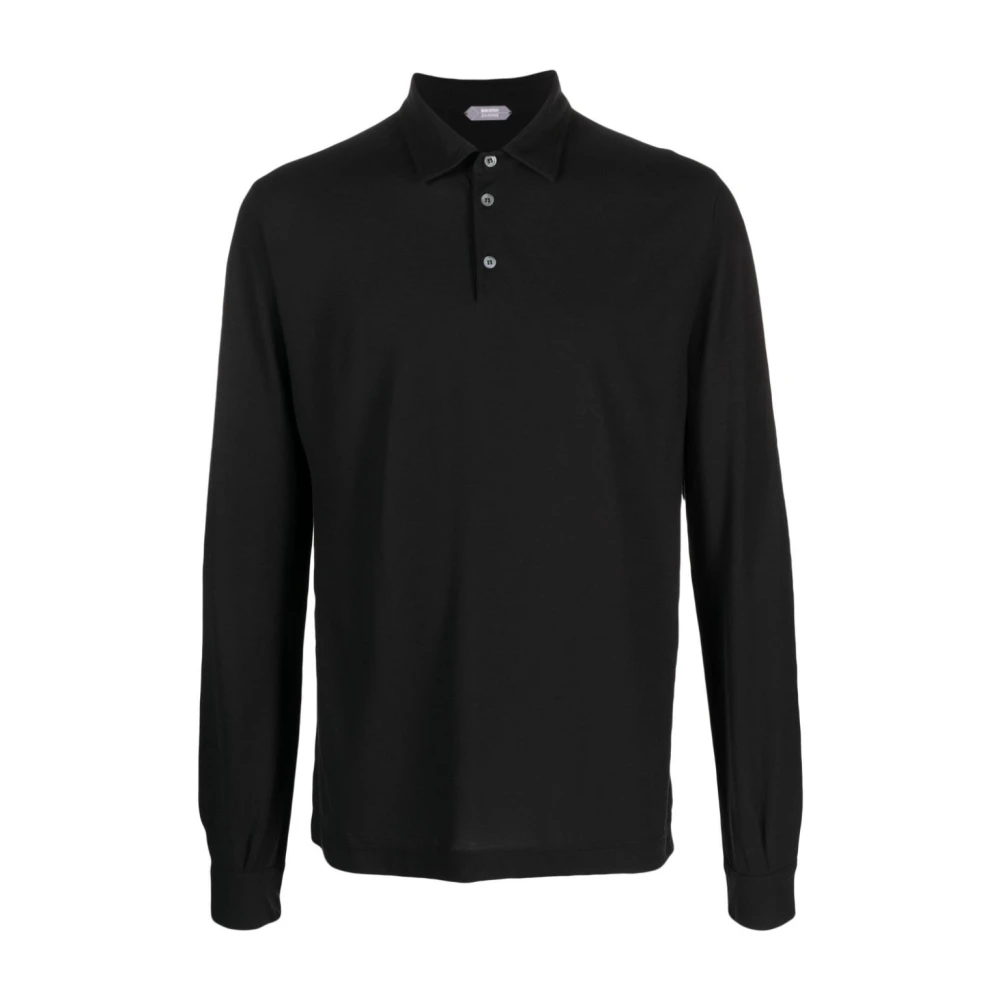 Zanone Zwart Lang Polo Shirt Black Heren