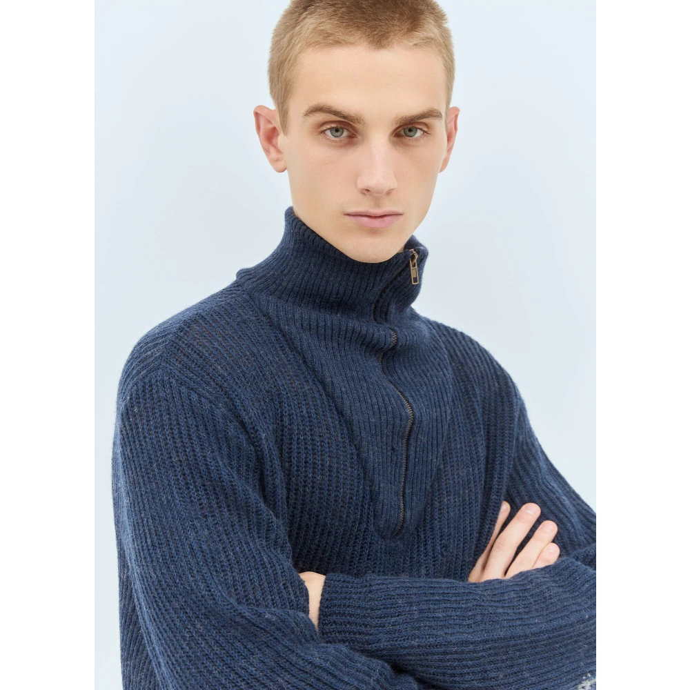 Maison Margiela Linnen Wolmix Gebreide Trui Blue Heren