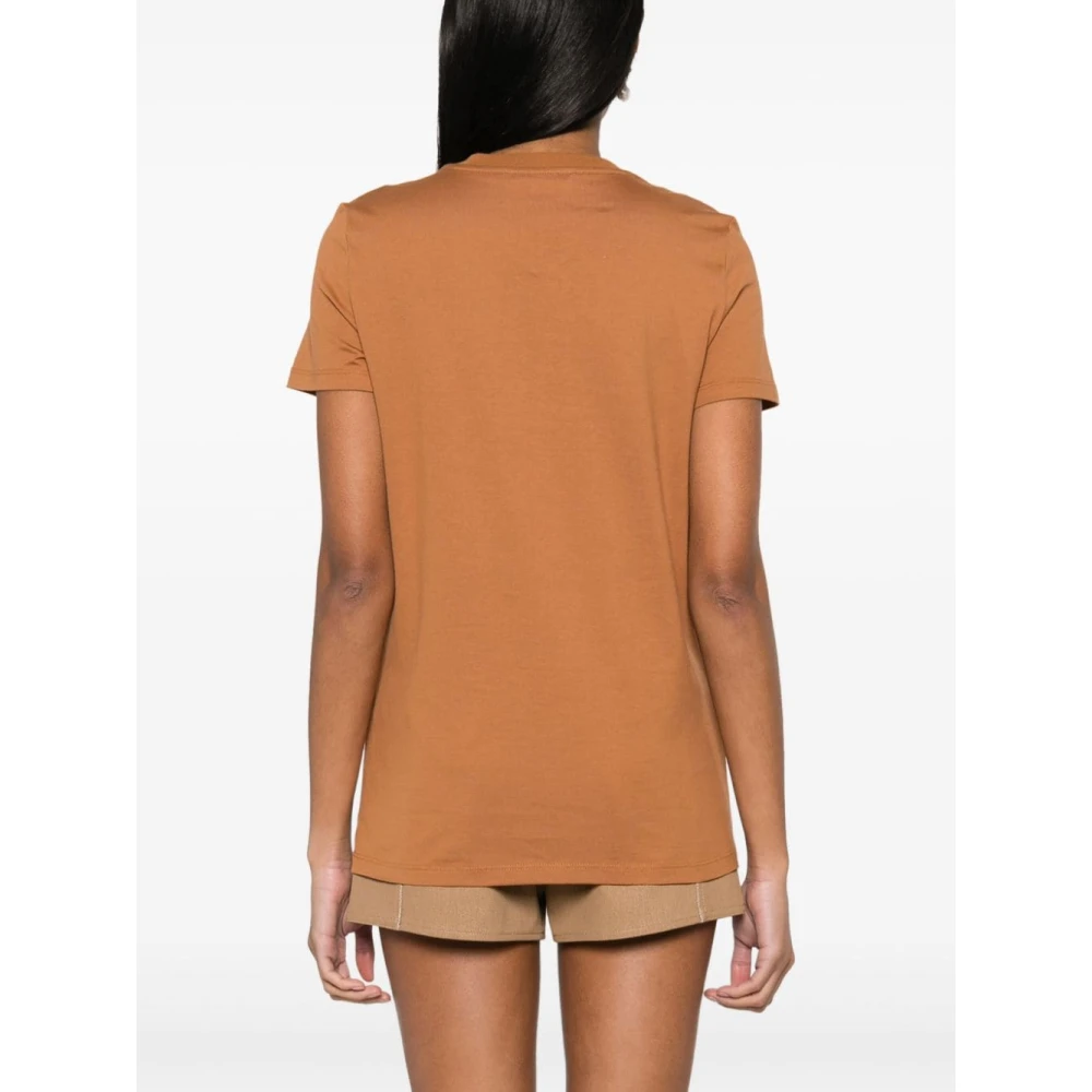 Max Mara Bruin leren T-shirt met geborduurd motief Brown Dames