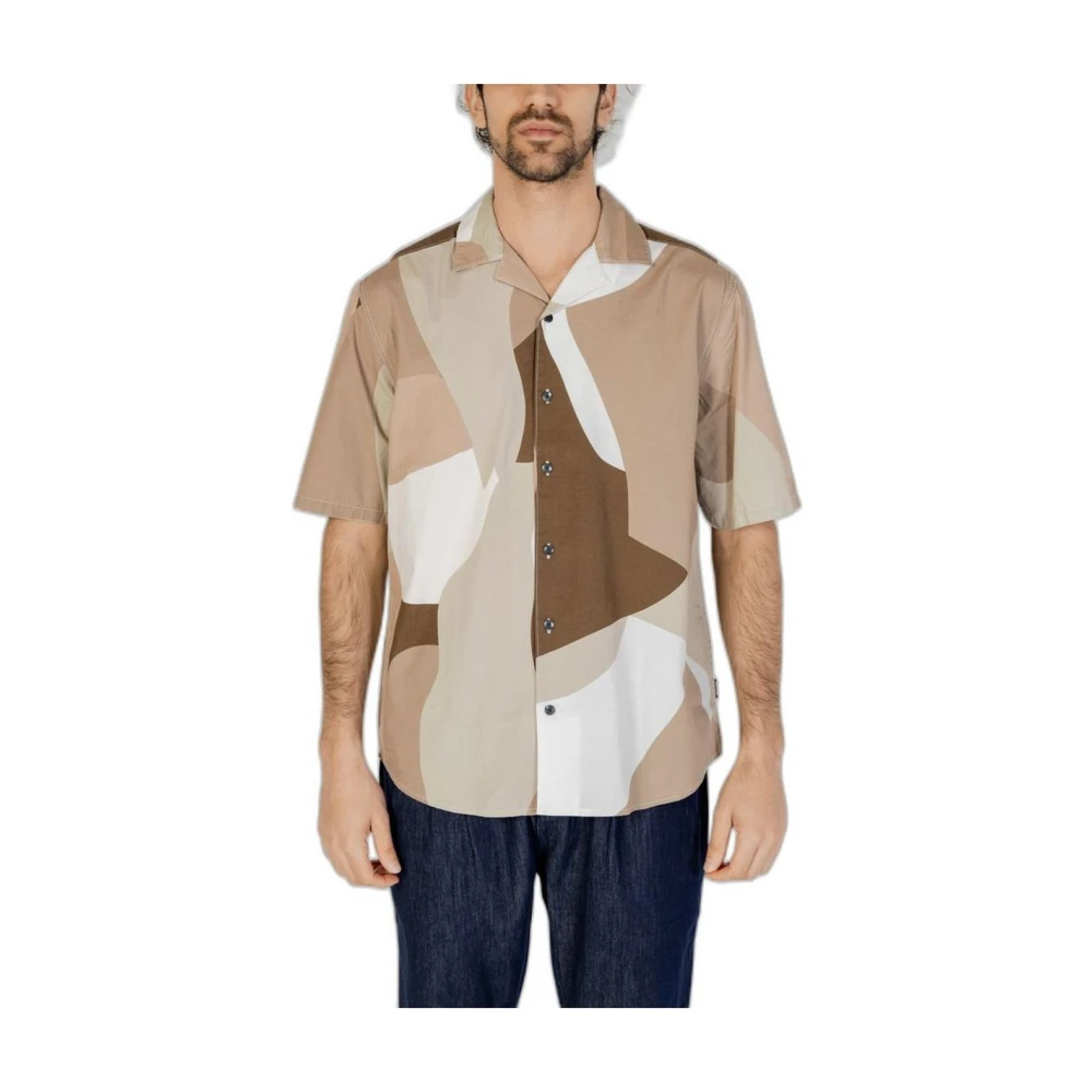 Only & Sons Men's Brown Short Sleeve Shirts, Xs, Cotton Abstract Print Shirt