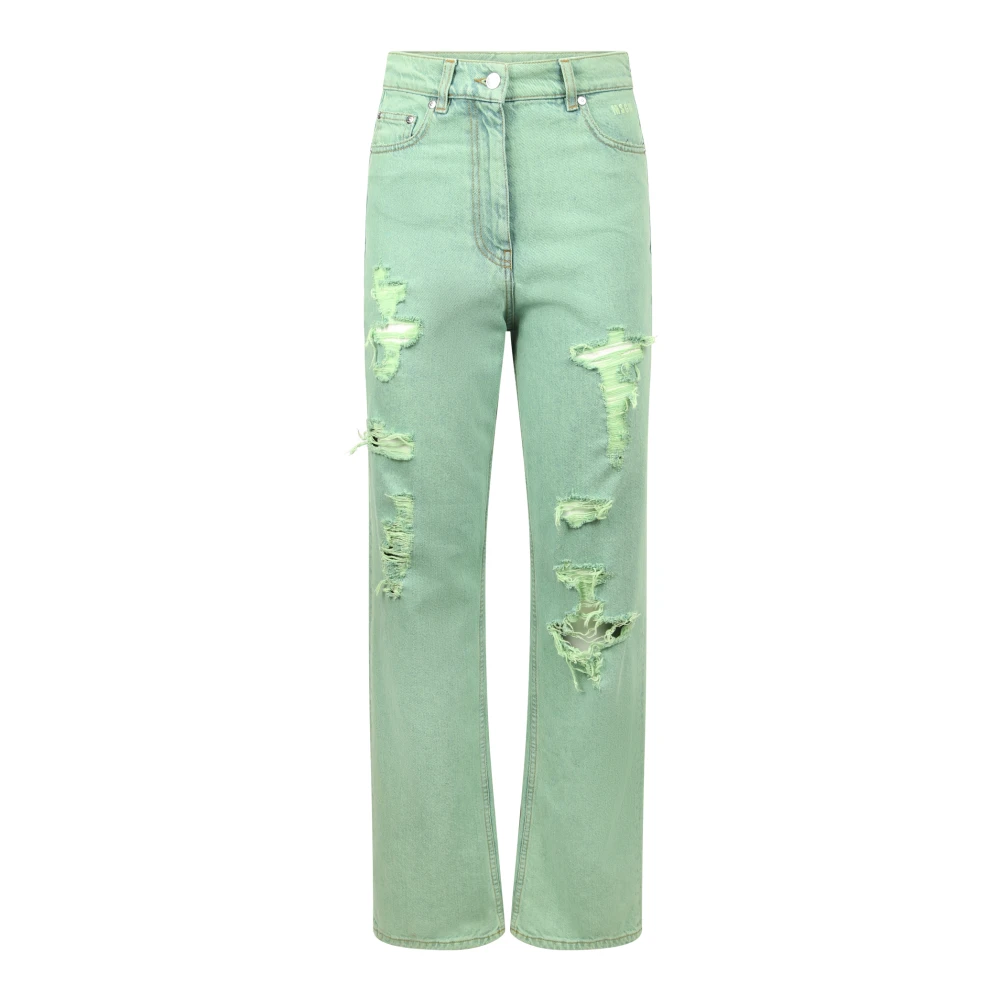 Msgm Förstörda Färgade Gröna Jeans Green, Dam