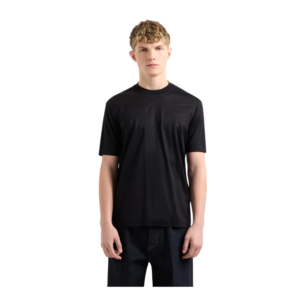 Emporio Armani Zwarte katoenen T-shirt met borduurwerk Black Heren
