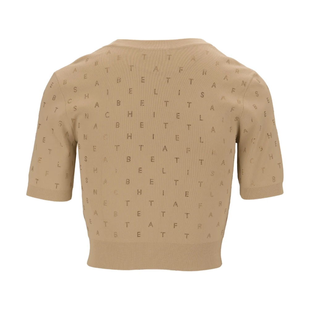 Elisabetta Franchi V-hals Vest met Glazen Decoraties Beige Dames