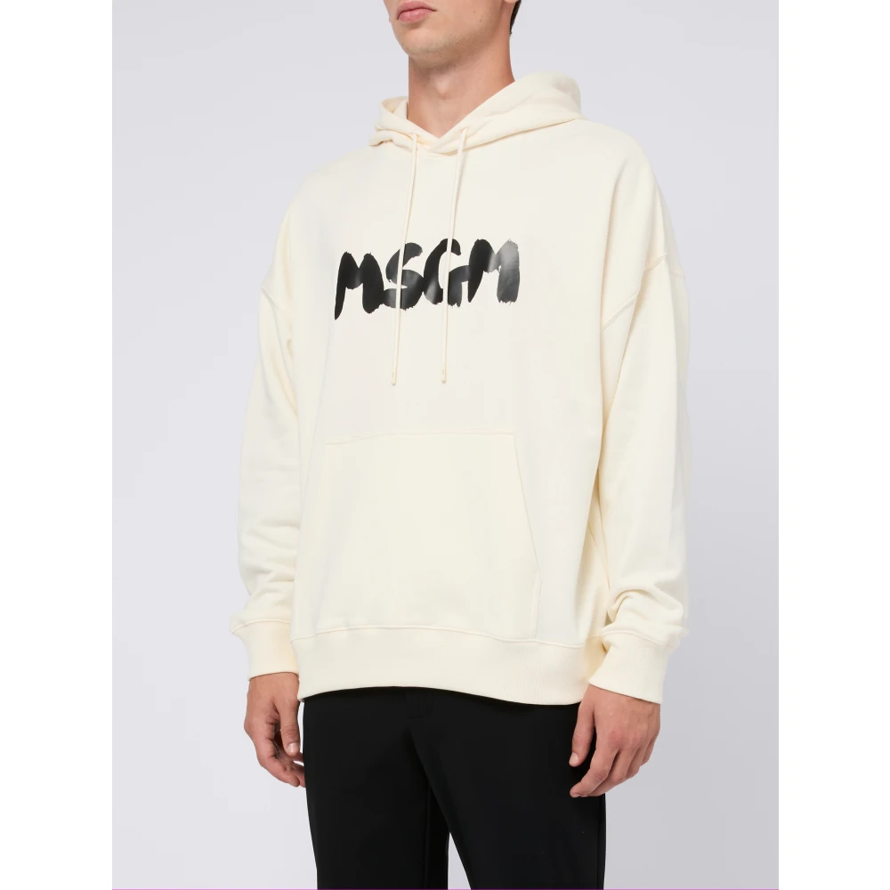 Msgm Witte Katoenen Hoodie Sweatshirt White Heren