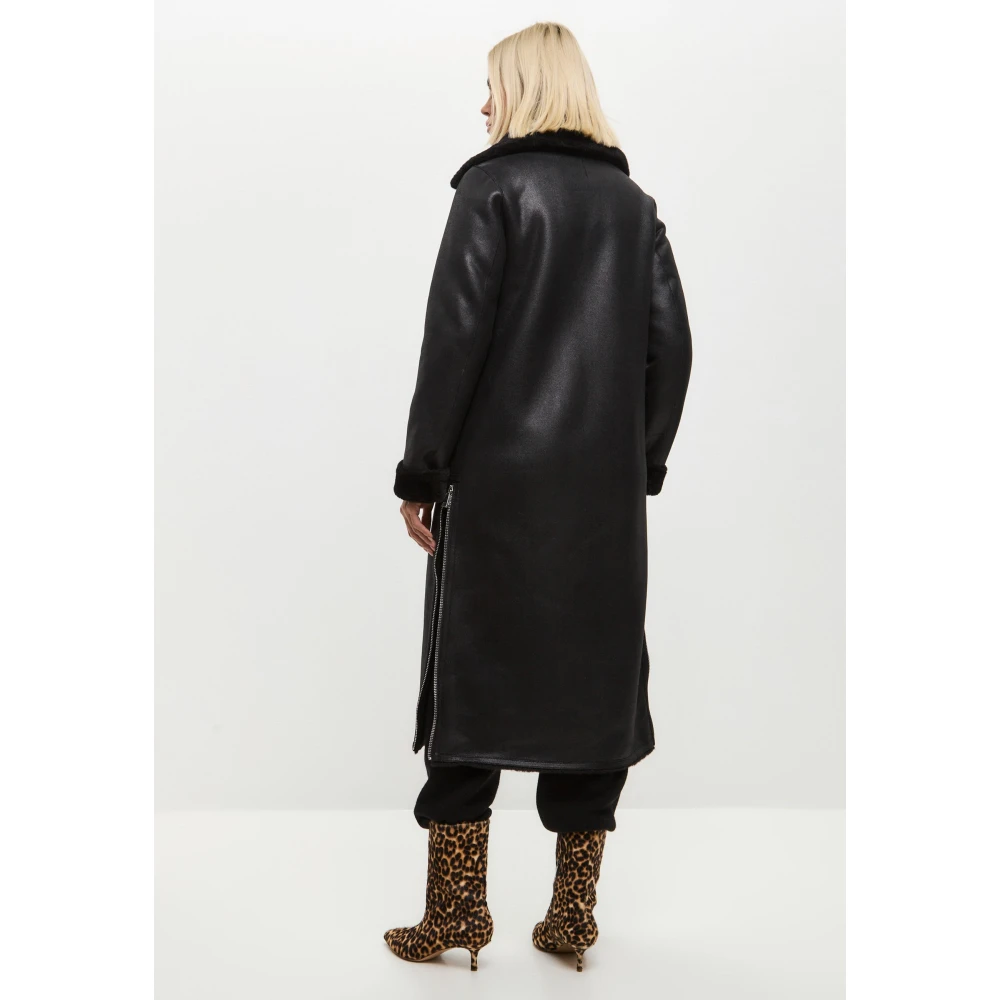 Cesare Gaspari Zwarte Faux Reversible Shearling Lange Jas Black Dames