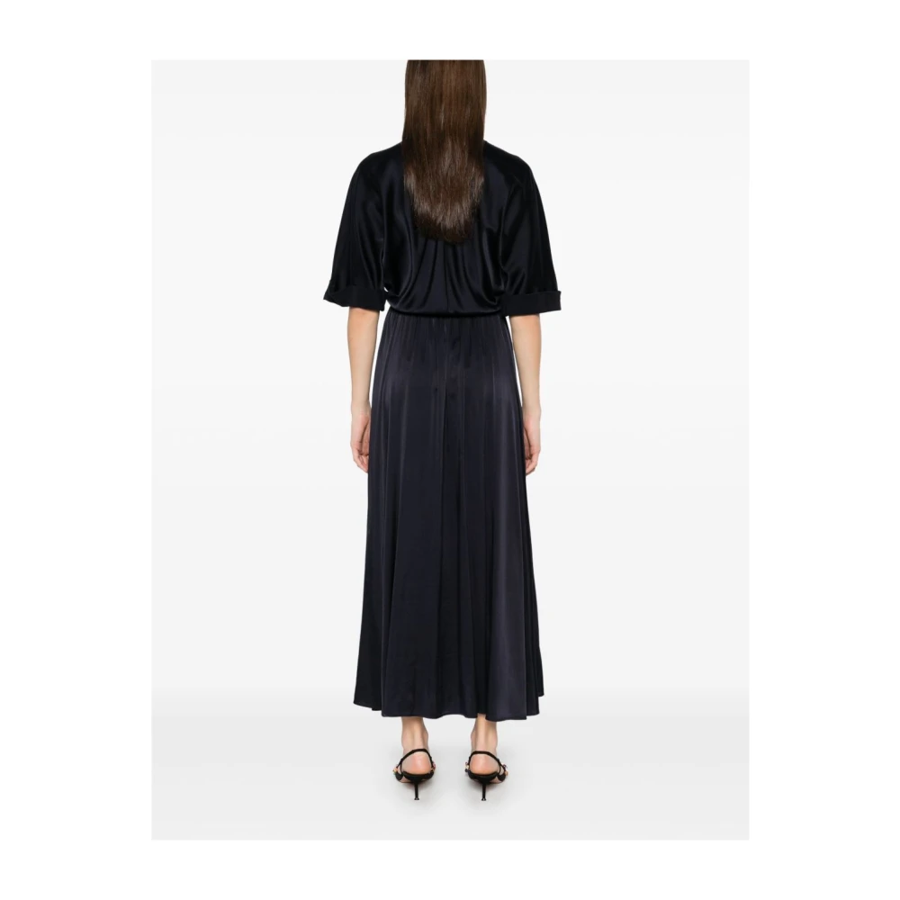 Forte Blauwe V-hals Jurk met Elastische Tailleband Blue Dames