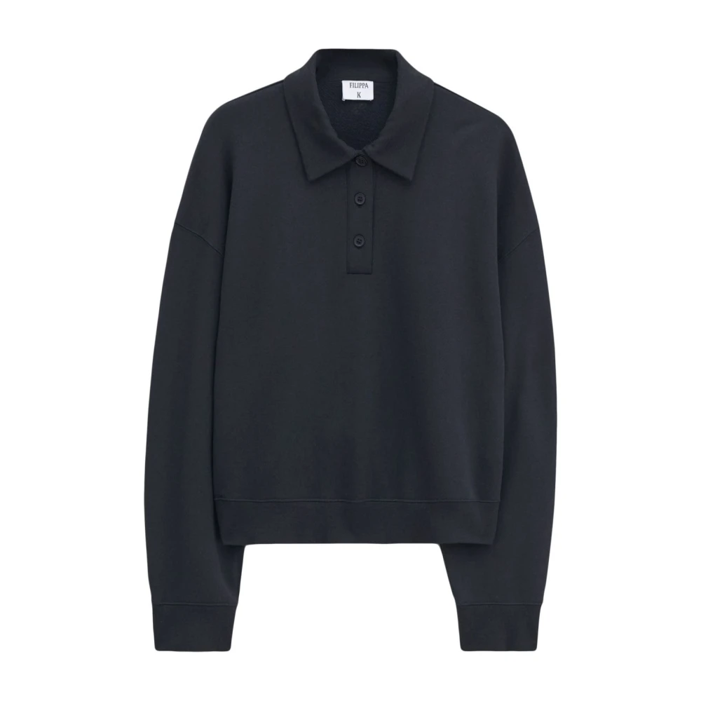 Filippa K Zwarte Jersey Polo Shirt met Knoopsluiting Black Dames