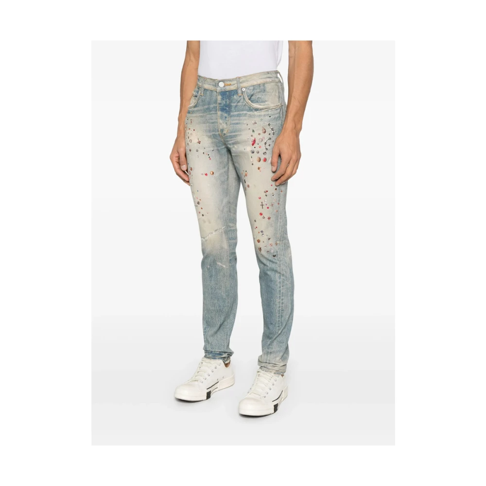 Purple Brand Blauwe Jeans met Logo en Knopen Blue Heren