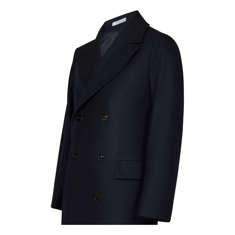 Boglioli Blauwe Wollen Double-Breasted Jas Blue Heren