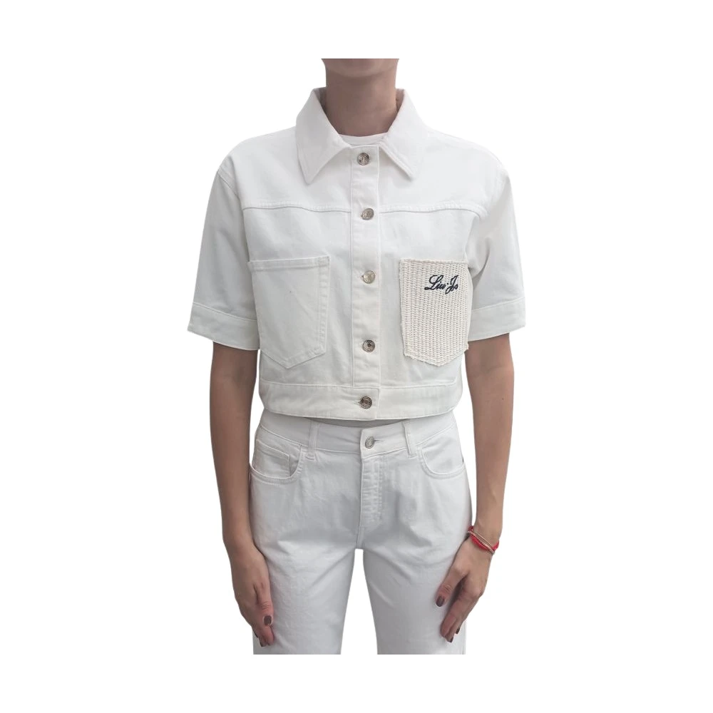 Liu Jo Vrouw Wit Jassen Dames, M, Katoen, Giubbino In Jeans Manica Corta