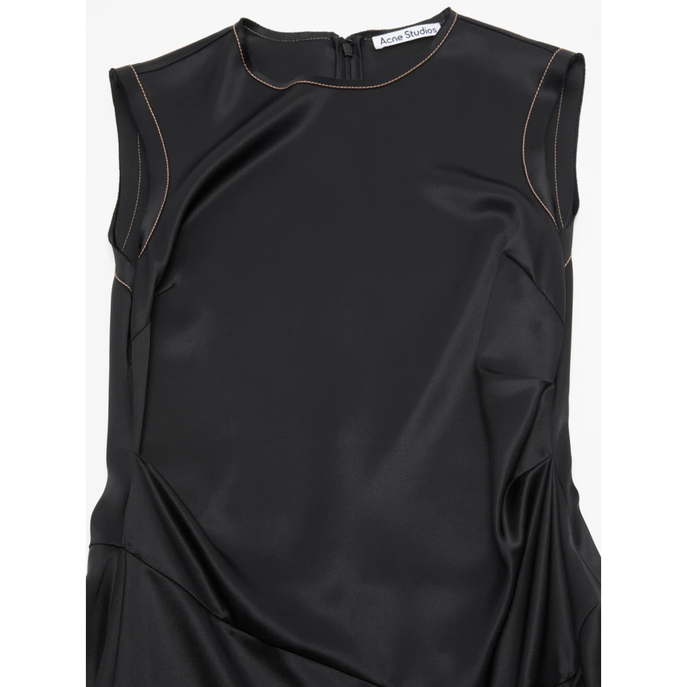 Acne Studios Zwarte Satijnen Mouwloze Jurk Black Dames