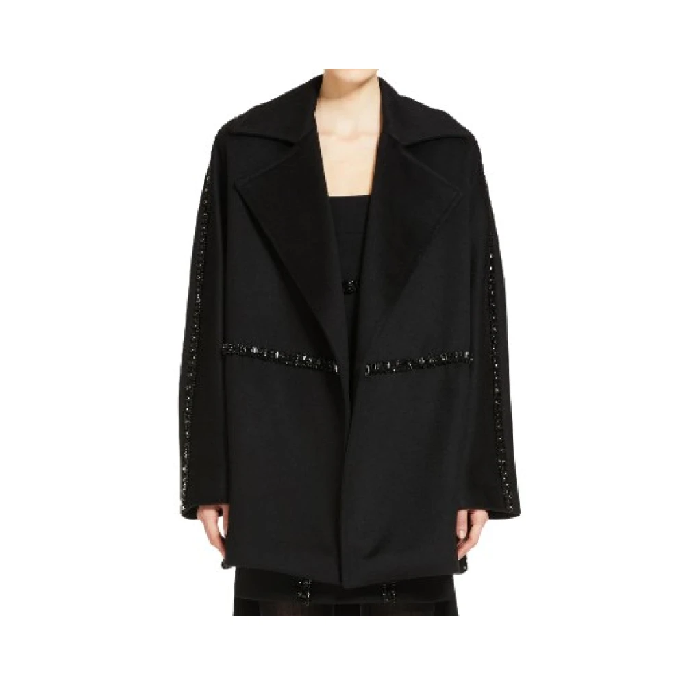 Max Mara Luxe Zwarte Korte Jas met Stenen Borduurwerk Black Dames