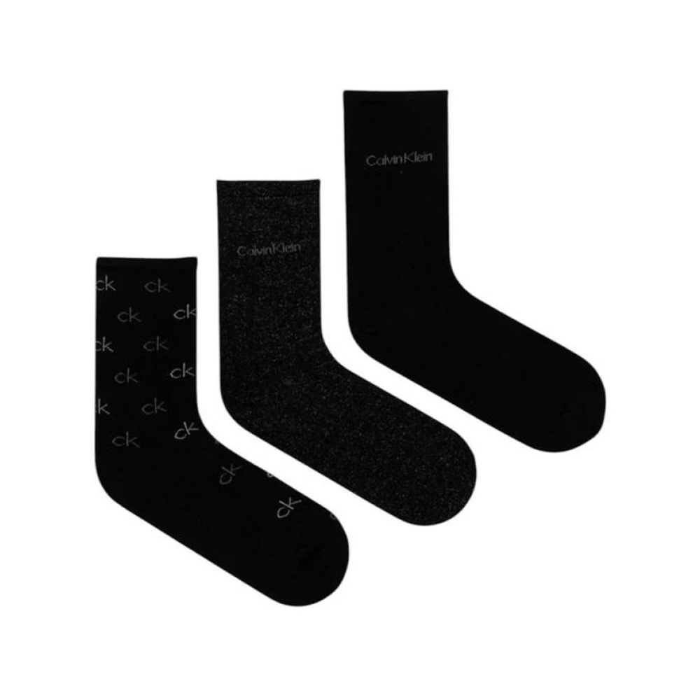 Calvin Klein Svarta Bomulls Crew Socks 3-Pack Black, Herr