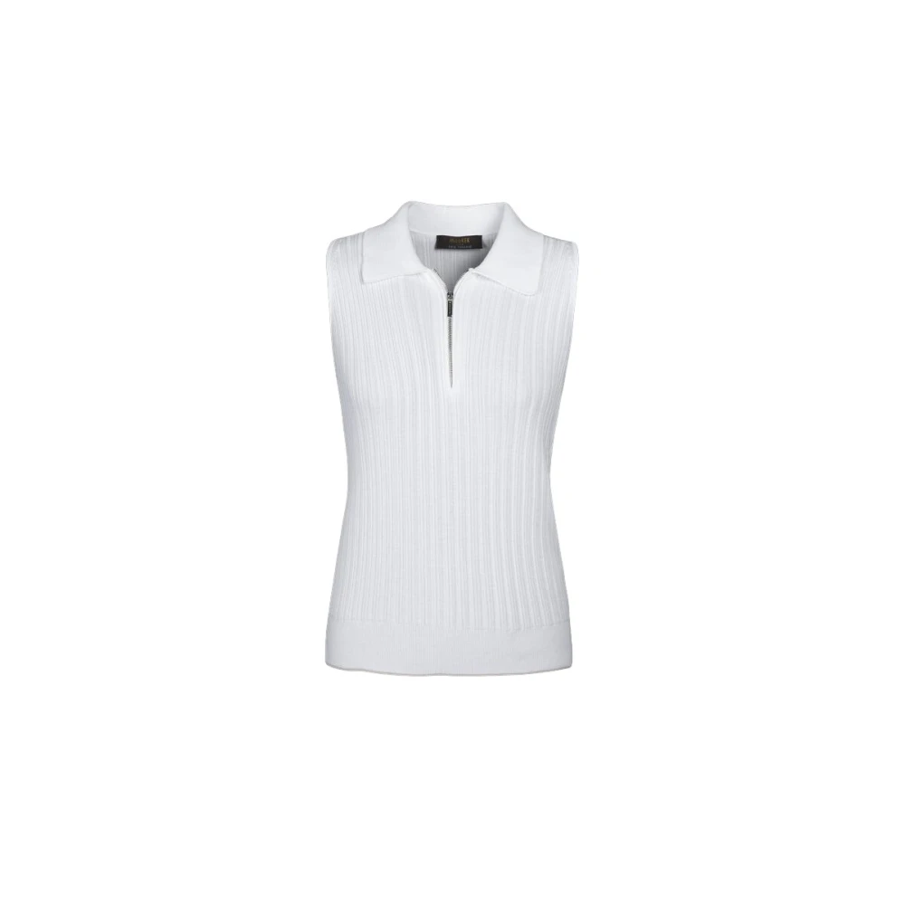 Moorer Women's White Round-Neck Knitwear, M, Sleeveless Polo Shirt