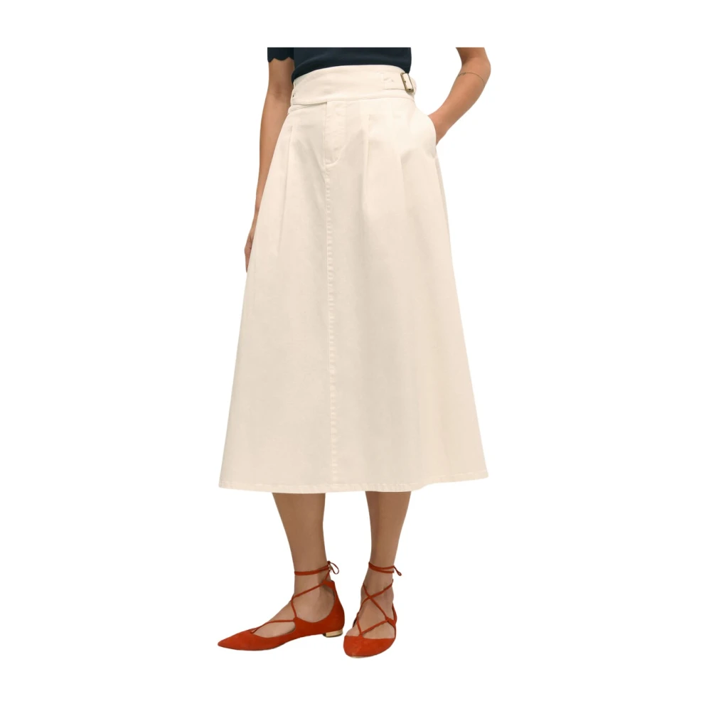 Brooks Brothers White Belted A-Line Twill Pleated Skirt - Female - Midi Skirts - 3XS - Skirts