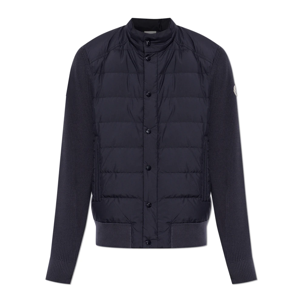Moncler Mannelijk Blauw Truien & Vesten Heren, L, Katoen, Cardigan Met Gewatteerd Voorpand