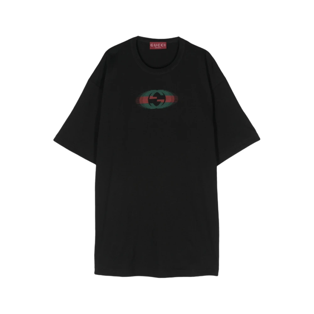 Gucci Zwart Jersey T-shirt met Logo Print Black Heren