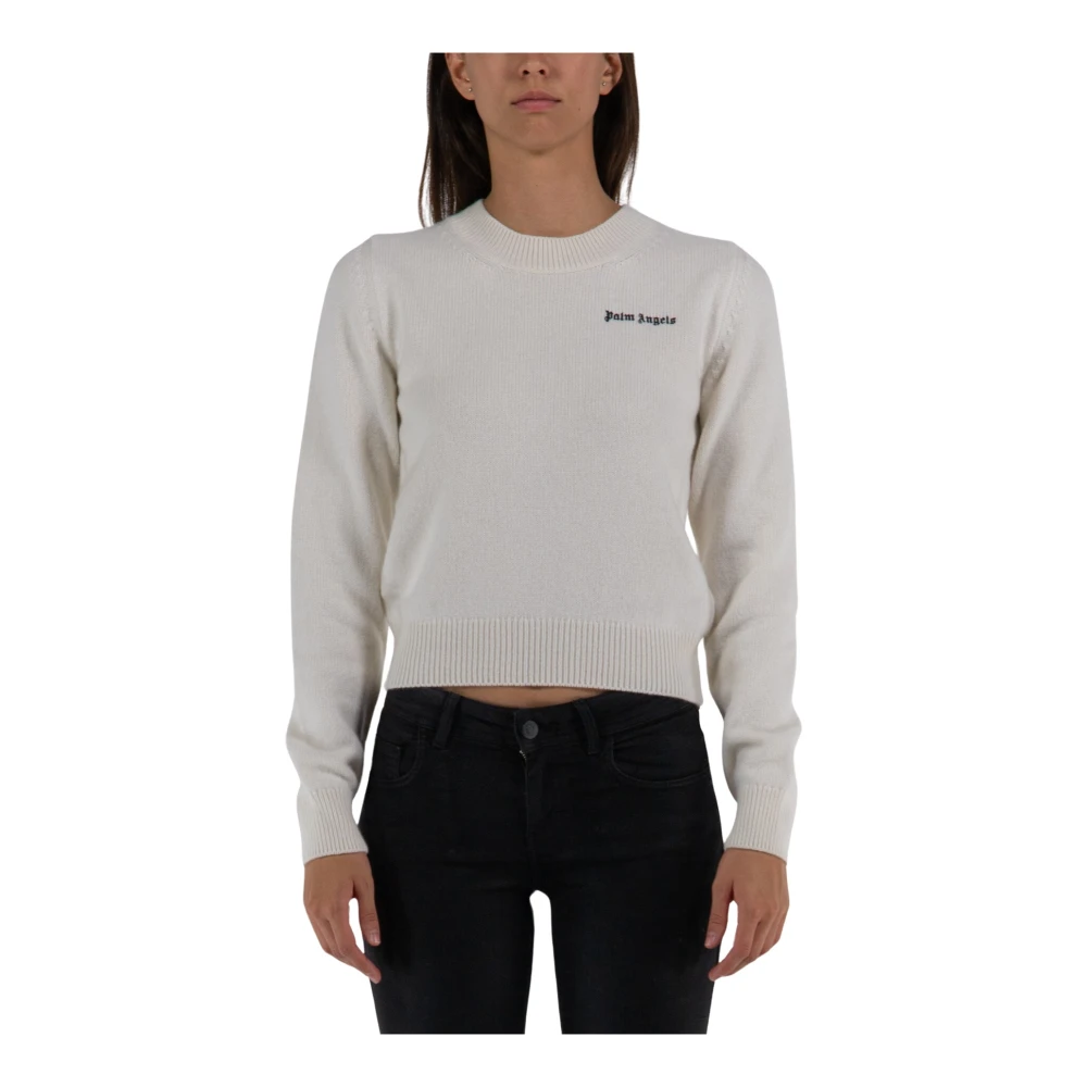 Palm Angels Women's White Round-Neck Knitwear,, Clic Logo Jumper Medium