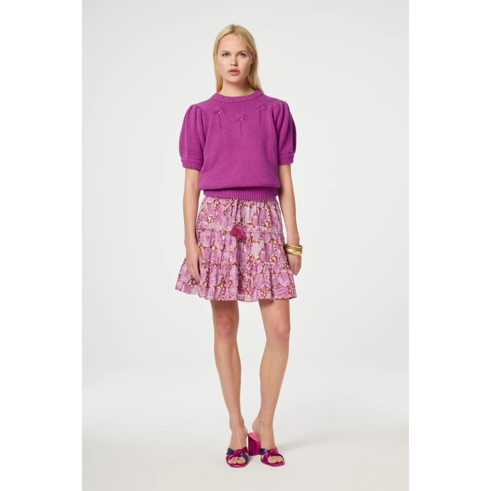 Fabienne Chapot Paarse Bloemen Korte Mouw Trui Pink Dames