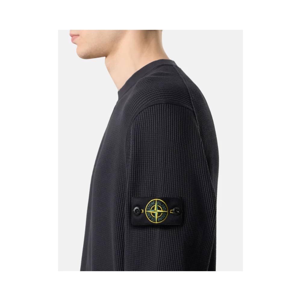 Stone Island Navy Blue Crewneck Waffle Sweatshirt Blue Heren