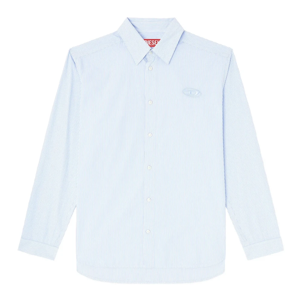 Diesel Men's Blue Striped Shirt With Oval D Embroidery
