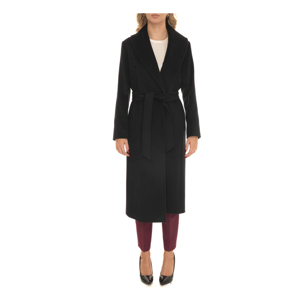 Max Mara Studio Lange wollen jas met sjaalkraag Black Dames