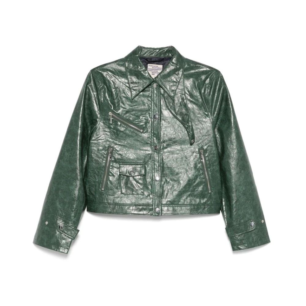 BAUM UND PFERDGARTEN Donkergroen leren bovenkleding met drukknoopsluiting Green Dames