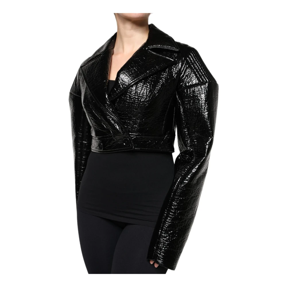 Dolce & Gabbana Zwarte leren cropped jas Black Dames