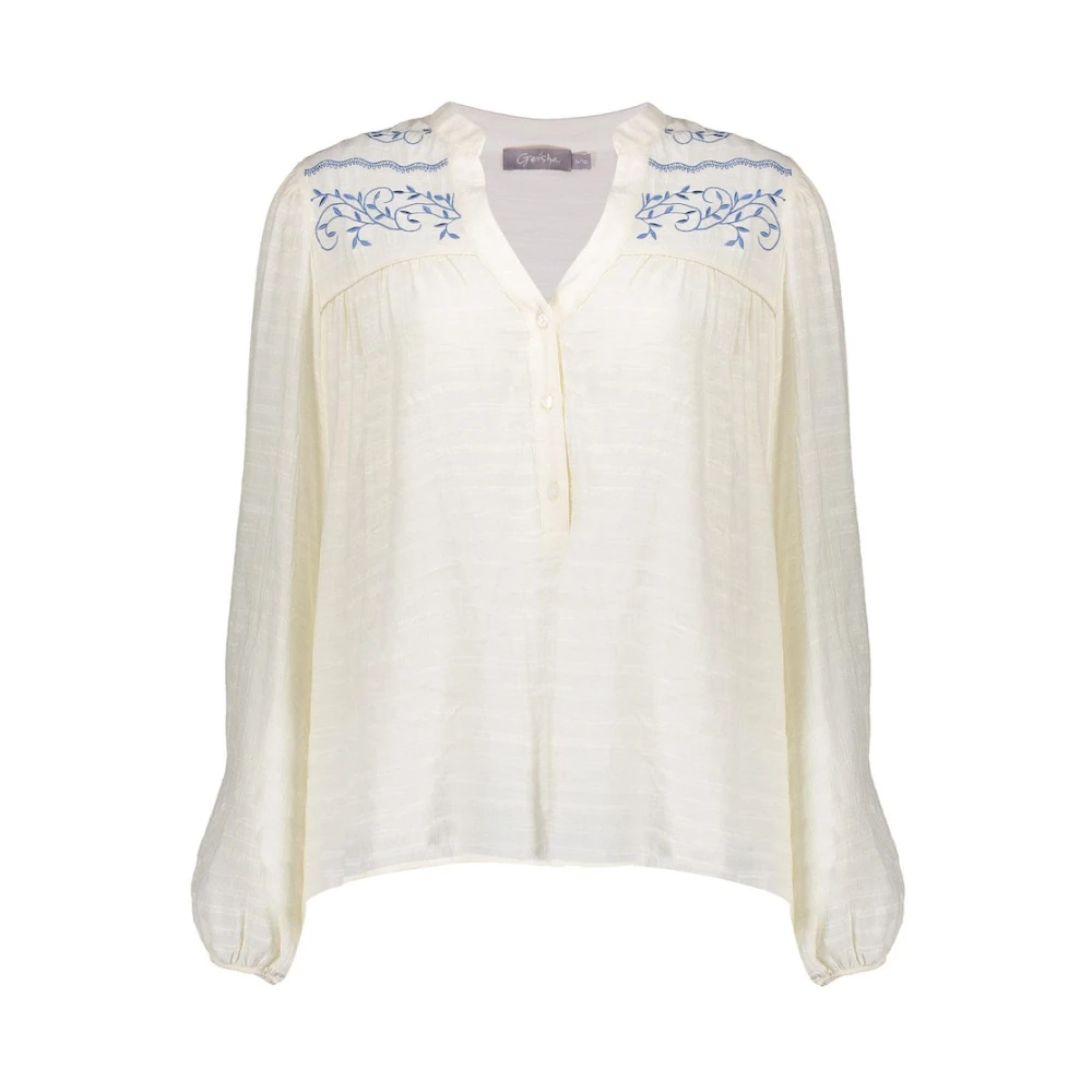 Geisha blouse embroidery at joke 43083-14 10 off-white blue White