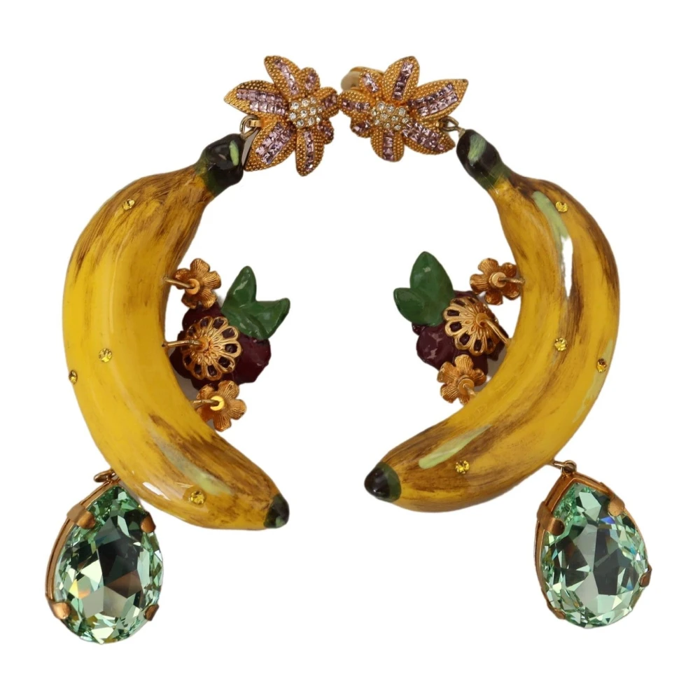 Dolce & Gabbana Gouden Kristallen Bananen Clip-on Hangende Oorbellen Yellow Dames