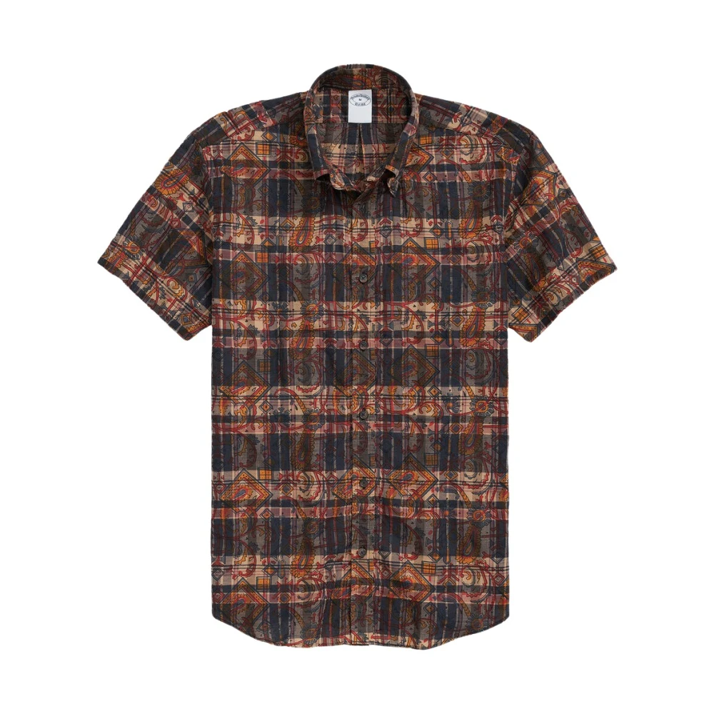 Brooks Brothers Kort mouw sportovershirt met knoop-down kraag geprint Indiaas Madras Multicolor Heren