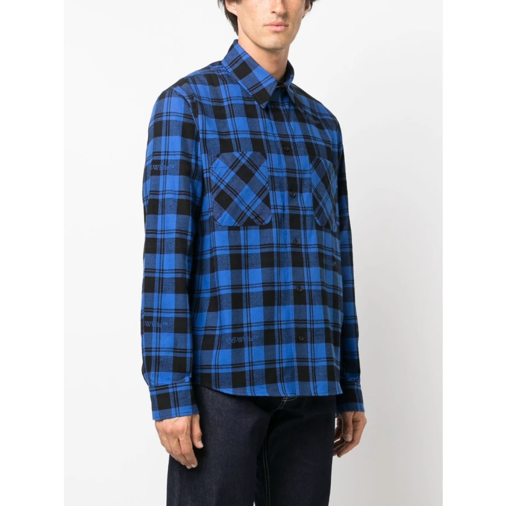Off White Blauw geruite zip-up shirt Blue Heren