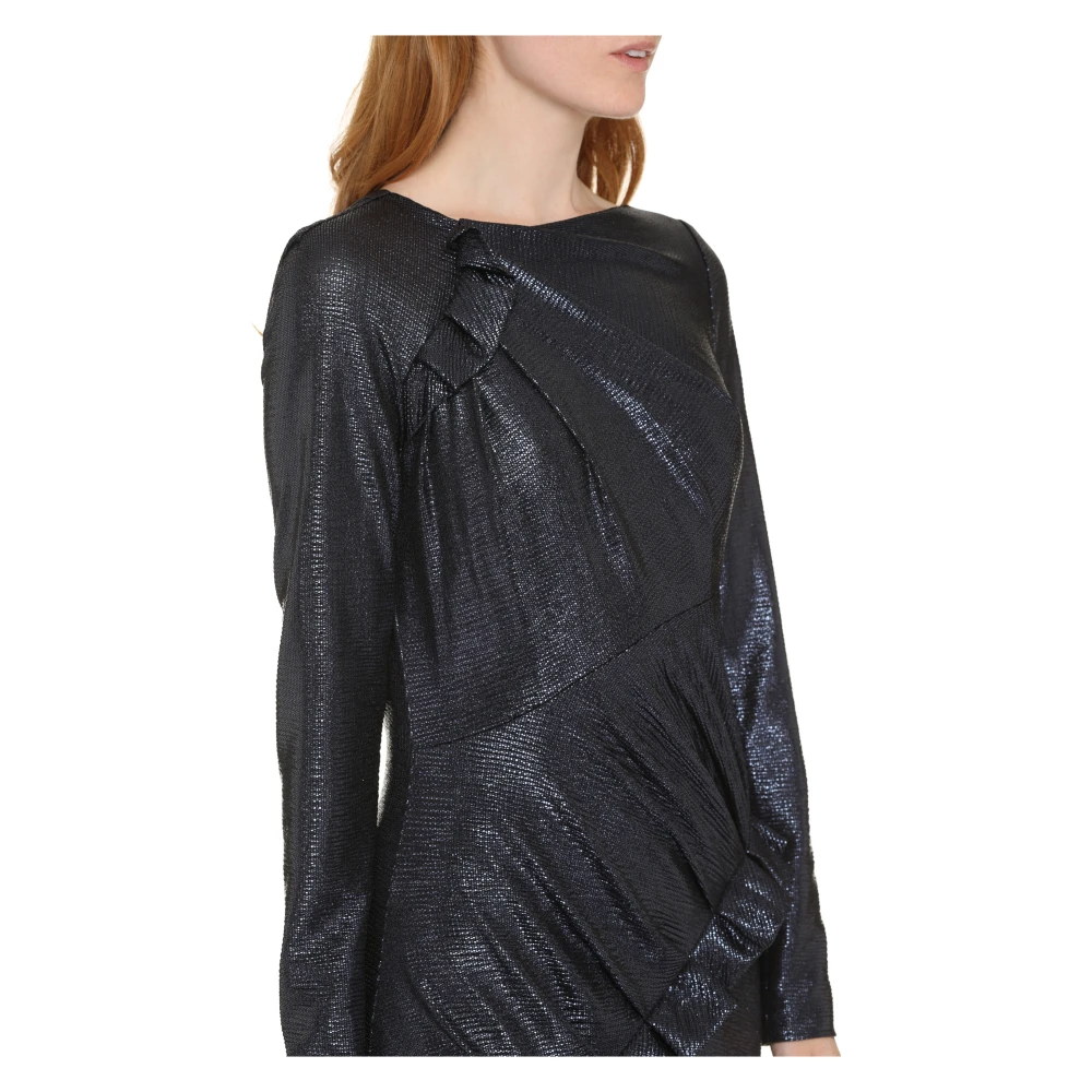 Talbot Runhof Jurk met Gedrapeerde Halslijn en Transparante Mouwen Blue Dames