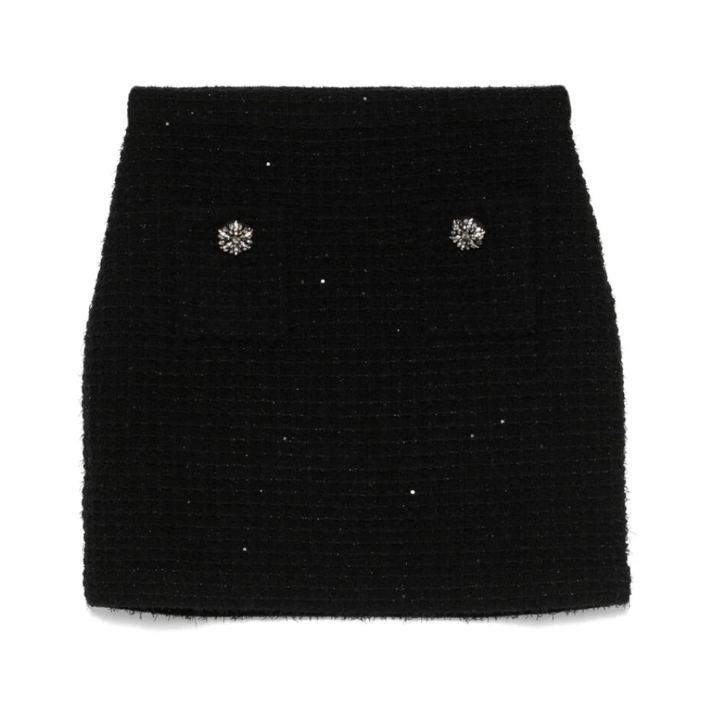 Self Portrait Zwarte Pailletten Versierde Gebreide Rok Black Dames